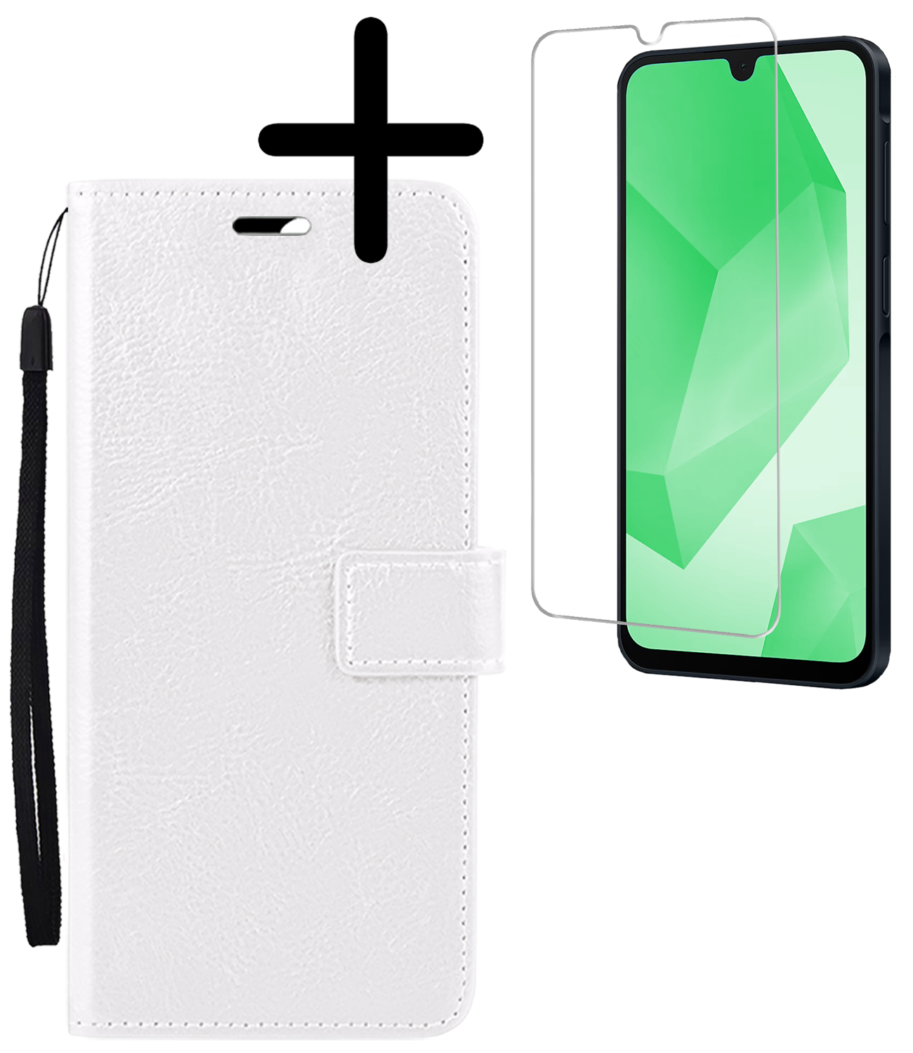 BASEY. Hoes Geschikt voor Samsung A16 Hoesje Bookcase Hoes Flip Case Book Cover Met Screenprotector - Hoesje Geschikt voor Samsung Galaxy A16 Hoes Book Case Hoesje - Wit