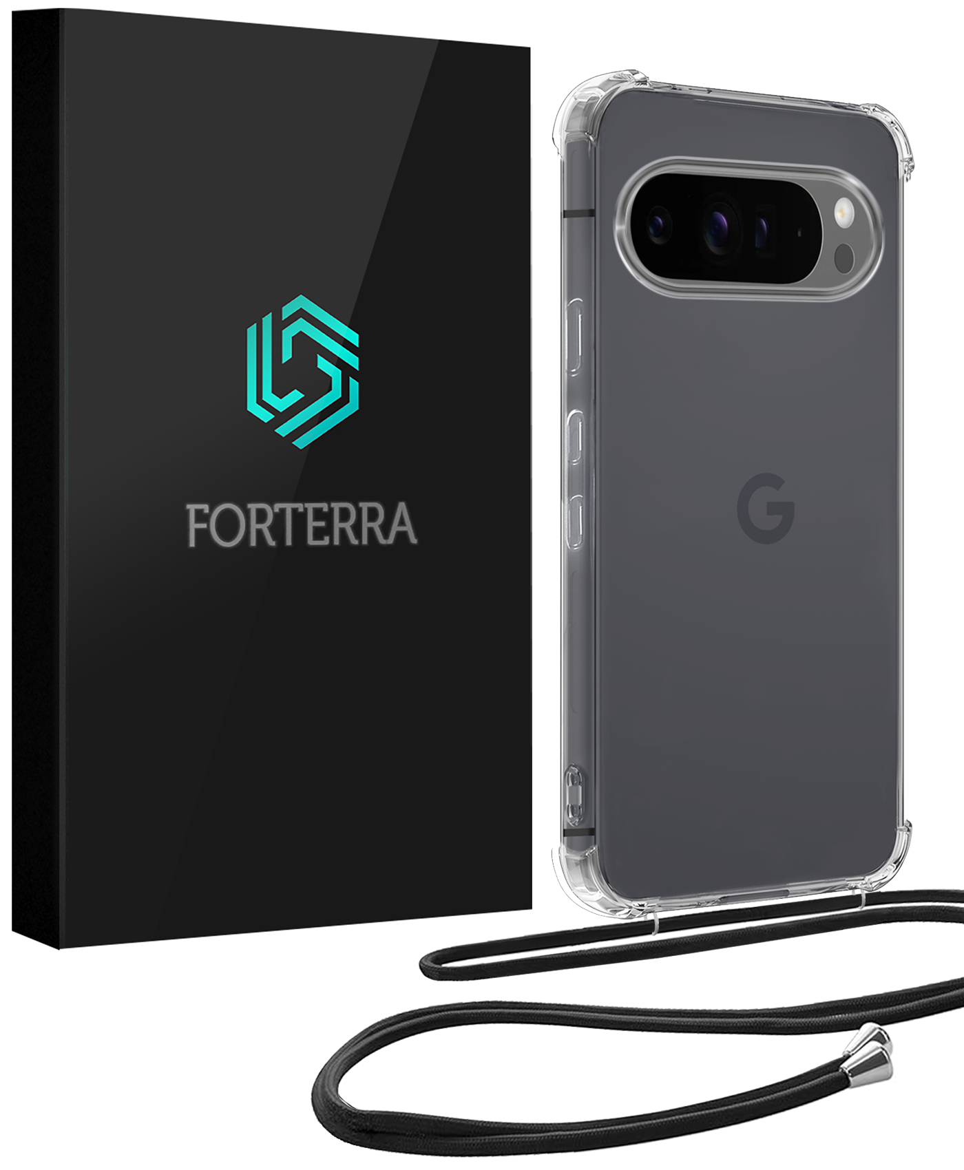 Forterra Hoesje Geschikt voor Google Pixel 9 Pro Hoesje Siliconen Shock Proof Hoesje Met Koord Case Met Telefoonkoord - Hoes Geschikt voor Google Pixel 9 Pro Hoesje Cover Shockproof Met Koord - Transparant