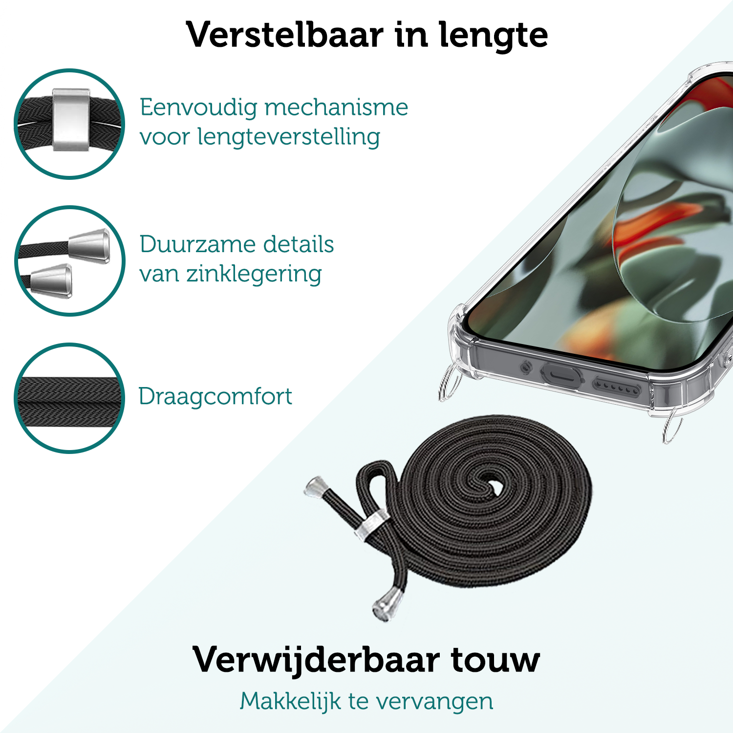 Forterra Hoesje Geschikt voor Google Pixel 9 Pro Hoesje Siliconen Shock Proof Hoesje Met Koord Case Met Telefoonkoord - Hoes Geschikt voor Google Pixel 9 Pro Hoesje Cover Shockproof Met Koord - Transparant