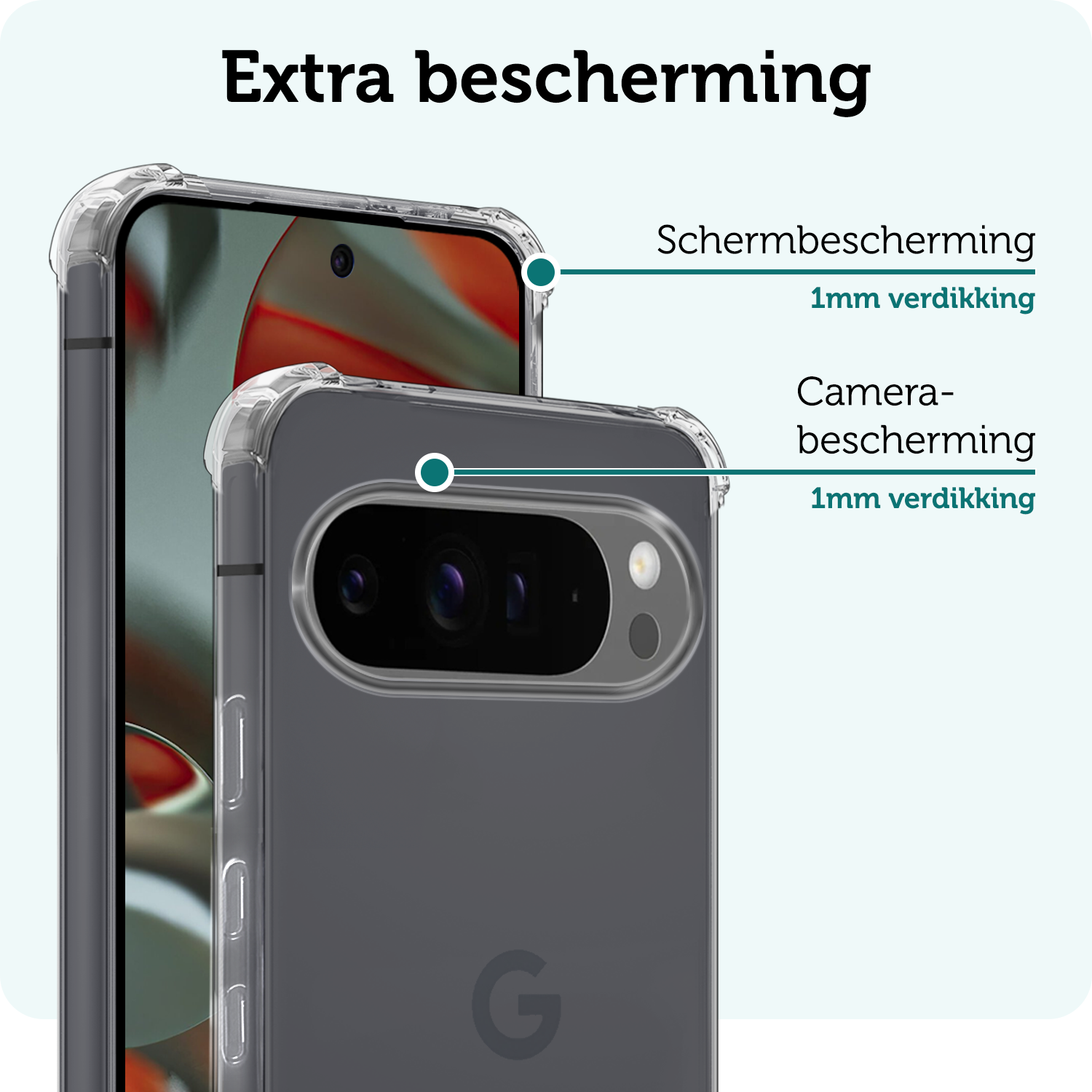 Forterra Hoesje Geschikt voor Google Pixel 9 Pro Hoesje Siliconen Shock Proof Case Hoes Met 2x Screenprotector - Hoes Geschikt voor Google Pixel 9 Pro Hoes Cover Case Shockproof - Transparant
