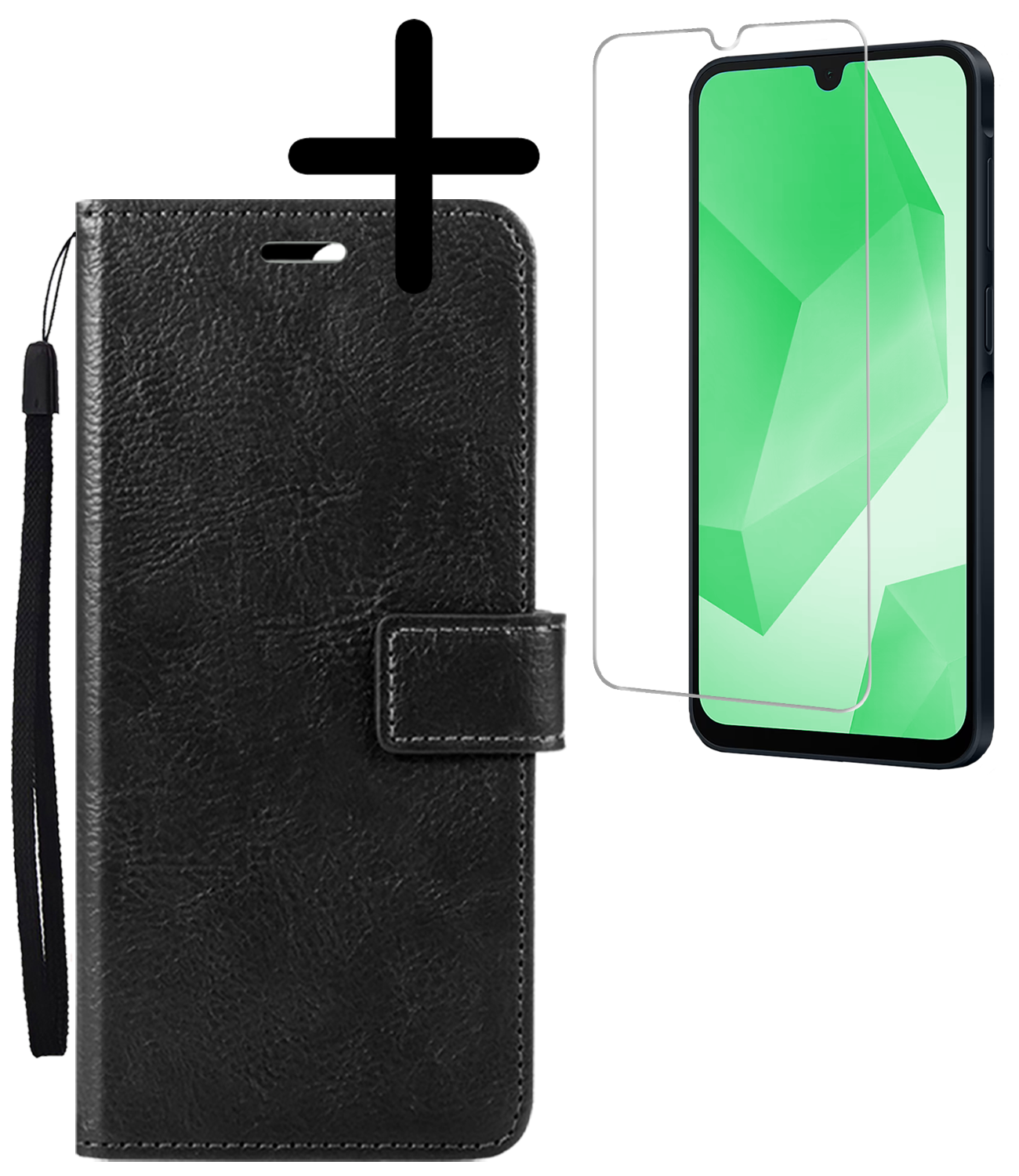 BASEY. Hoes Geschikt voor Samsung A16 Hoesje Bookcase Hoes Flip Case Book Cover Met Screenprotector - Hoesje Geschikt voor Samsung Galaxy A16 Hoes Book Case Hoesje - Zwart