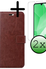 BASEY. Hoes Geschikt voor Samsung A16 Hoesje Bookcase Hoes Flip Case Book Cover Met 2x Screenprotector - Hoesje Geschikt voor Samsung Galaxy A16 Hoes Book Case Hoesje - Bruin