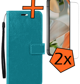 Nomfy Nomfy Google Pixel 9 Pro Hoesje Bookcase Met 2x Screenprotector - Turquoise