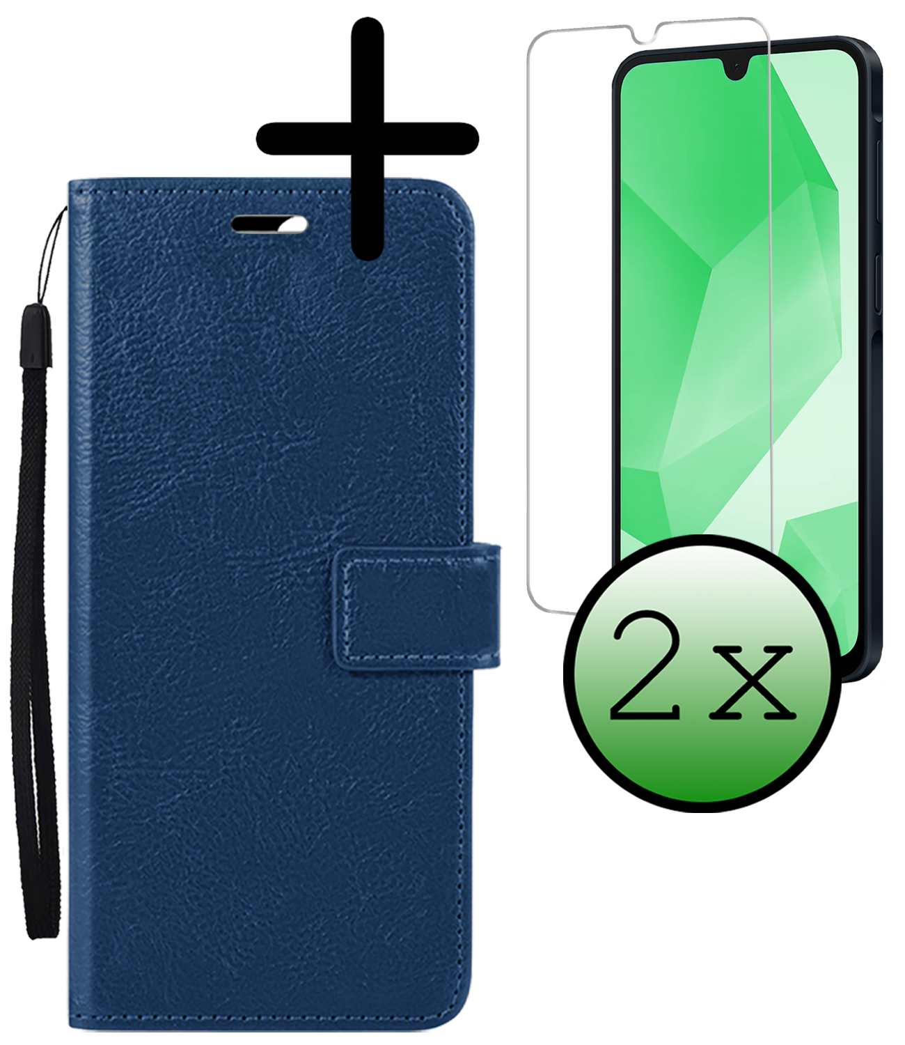 BASEY. Hoes Geschikt voor Samsung A16 Hoesje Bookcase Hoes Flip Case Book Cover Met 2x Screenprotector - Hoesje Geschikt voor Samsung Galaxy A16 Hoes Book Case Hoesje - Donkerblauw