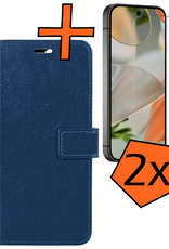 Nomfy Hoesje Geschikt voor Google Pixel 9 Pro Hoesje Book Case Hoes Portemonnee Cover Walletcase Met 2x Screenprotector - Hoes Geschikt voor Google Pixel 9 Pro Hoes Bookcase Hoesje - Donkerblauw