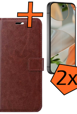 Nomfy Hoesje Geschikt voor Google Pixel 9 Pro Hoesje Book Case Hoes Portemonnee Cover Walletcase Met 2x Screenprotector - Hoes Geschikt voor Google Pixel 9 Pro Hoes Bookcase Hoesje - Bruin
