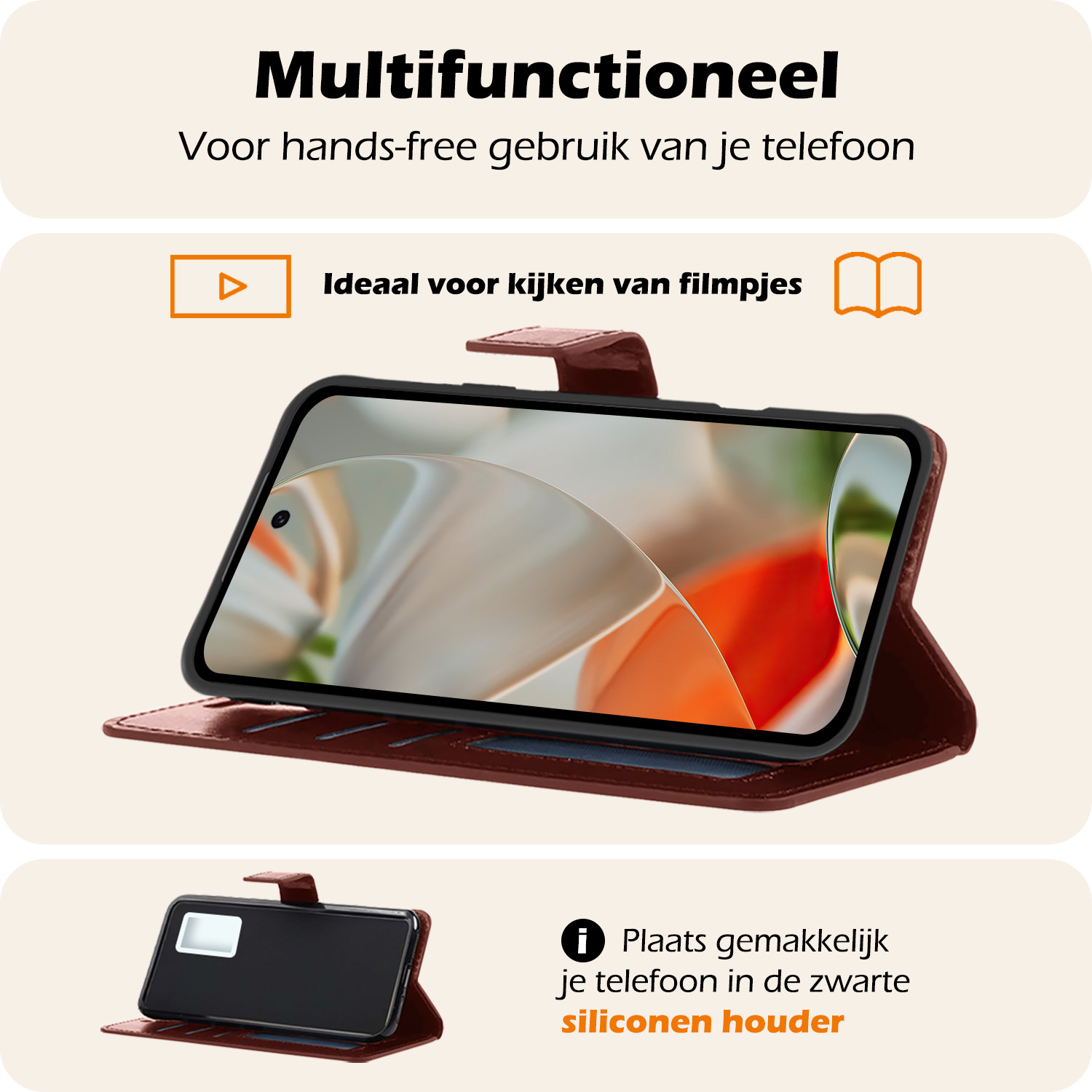 Nomfy Hoesje Geschikt voor Google Pixel 9 Pro Hoesje Book Case Hoes Portemonnee Cover Walletcase Met 2x Screenprotector - Hoes Geschikt voor Google Pixel 9 Pro Hoes Bookcase Hoesje - Bruin