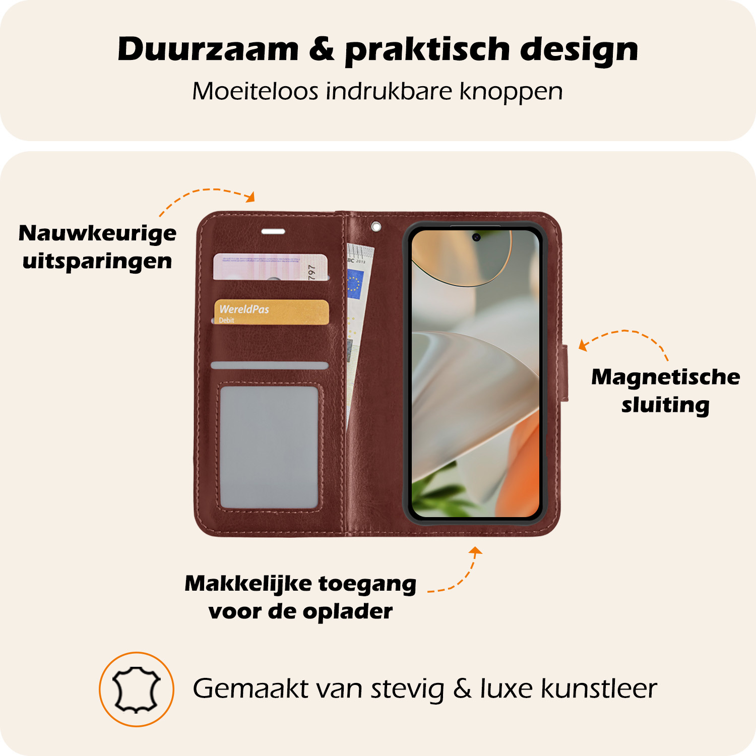 Nomfy Hoesje Geschikt voor Google Pixel 9 Pro Hoesje Book Case Hoes Portemonnee Cover Walletcase Met 2x Screenprotector - Hoes Geschikt voor Google Pixel 9 Pro Hoes Bookcase Hoesje - Bruin