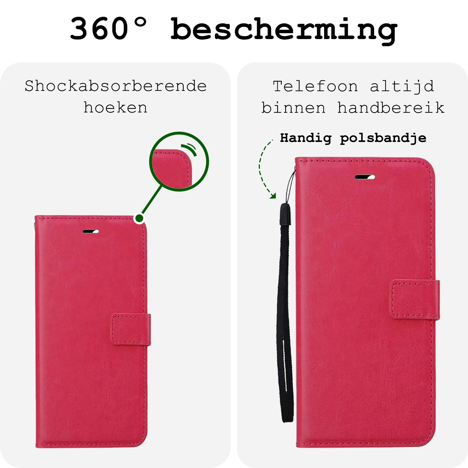 BASEY. Hoes Geschikt voor Samsung A16 Hoesje Bookcase Hoes Flip Case Book Cover Met 2x Screenprotector - Hoesje Geschikt voor Samsung Galaxy A16 Hoes Book Case Hoesje - Donkerroze