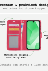 BASEY. Hoes Geschikt voor Samsung A16 Hoesje Bookcase Hoes Flip Case Book Cover Met 2x Screenprotector - Hoesje Geschikt voor Samsung Galaxy A16 Hoes Book Case Hoesje - Donkerroze