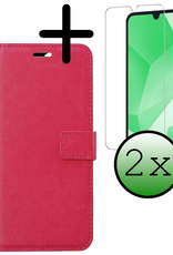 BASEY. Hoes Geschikt voor Samsung A16 Hoesje Bookcase Hoes Flip Case Book Cover Met 2x Screenprotector - Hoesje Geschikt voor Samsung Galaxy A16 Hoes Book Case Hoesje - Donkerroze