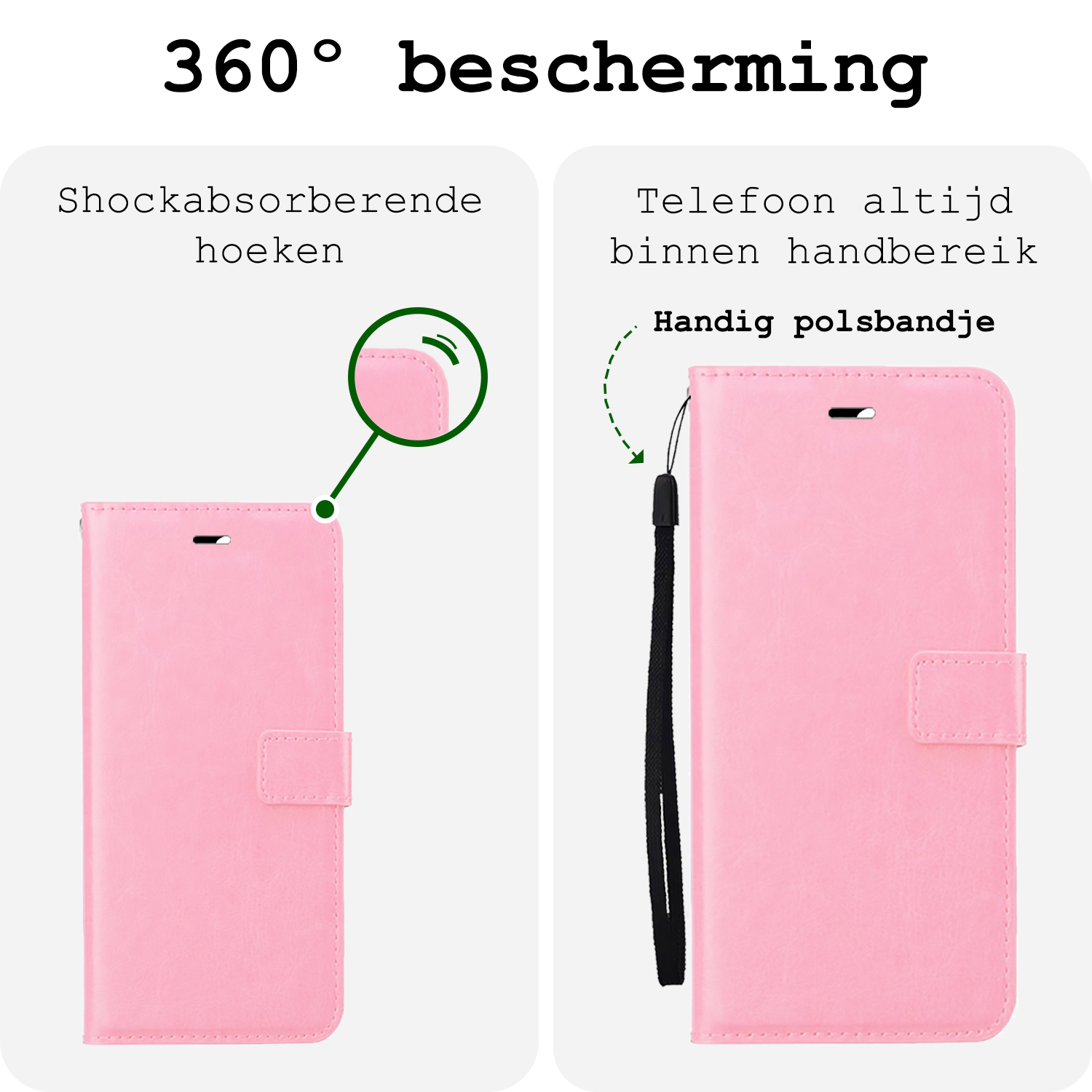 BASEY. Hoes Geschikt voor Samsung A16 Hoesje Bookcase Hoes Flip Case Book Cover Met 2x Screenprotector - Hoesje Geschikt voor Samsung Galaxy A16 Hoes Book Case Hoesje - Lichtroze