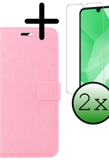 BASEY. Hoes Geschikt voor Samsung A16 Hoesje Bookcase Hoes Flip Case Book Cover Met 2x Screenprotector - Hoesje Geschikt voor Samsung Galaxy A16 Hoes Book Case Hoesje - Lichtroze