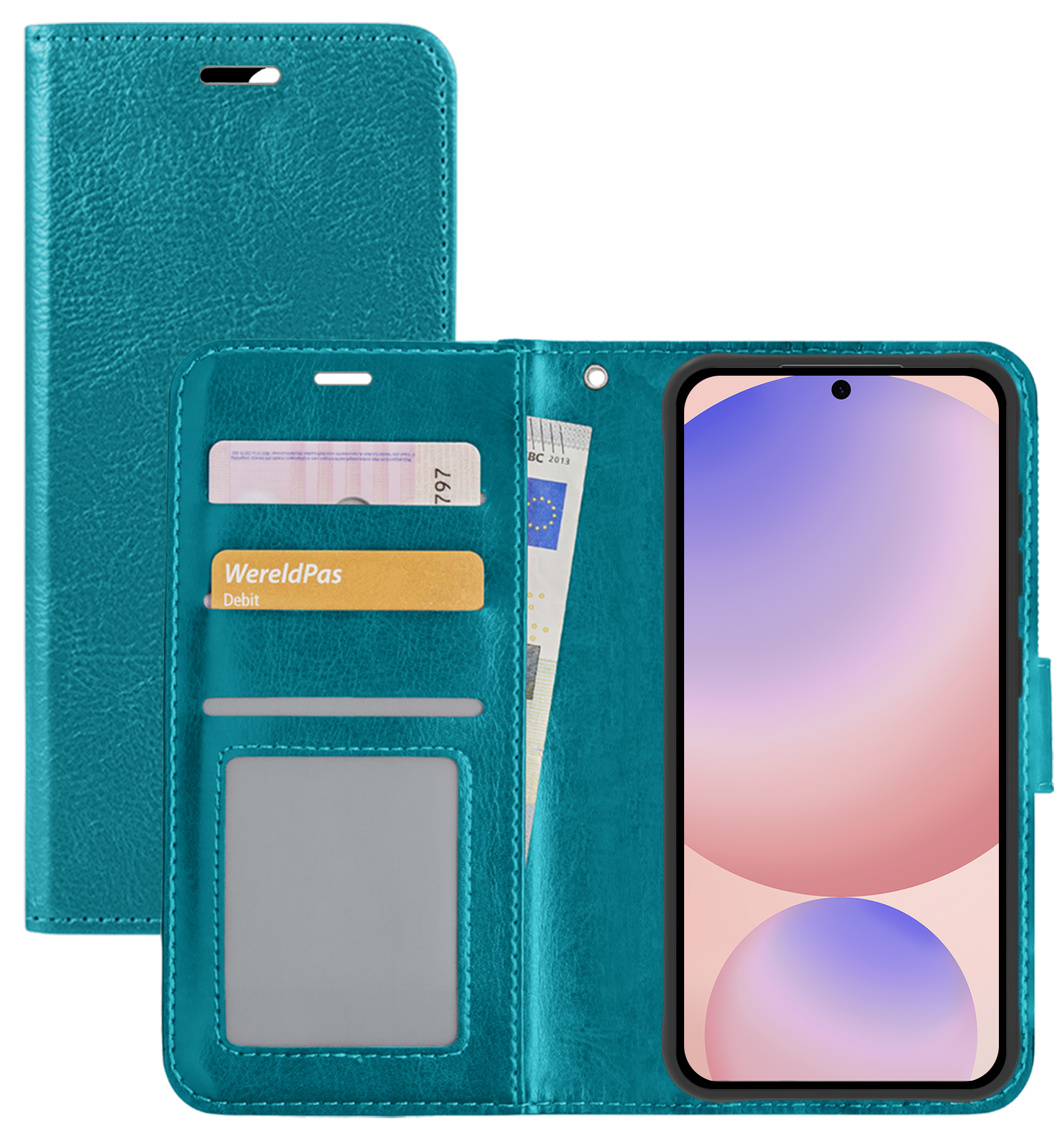 NoXx Hoes Geschikt voor Samsung S24 FE Hoesje Book Case Hoes Flip Cover Wallet Bookcase - Turquoise