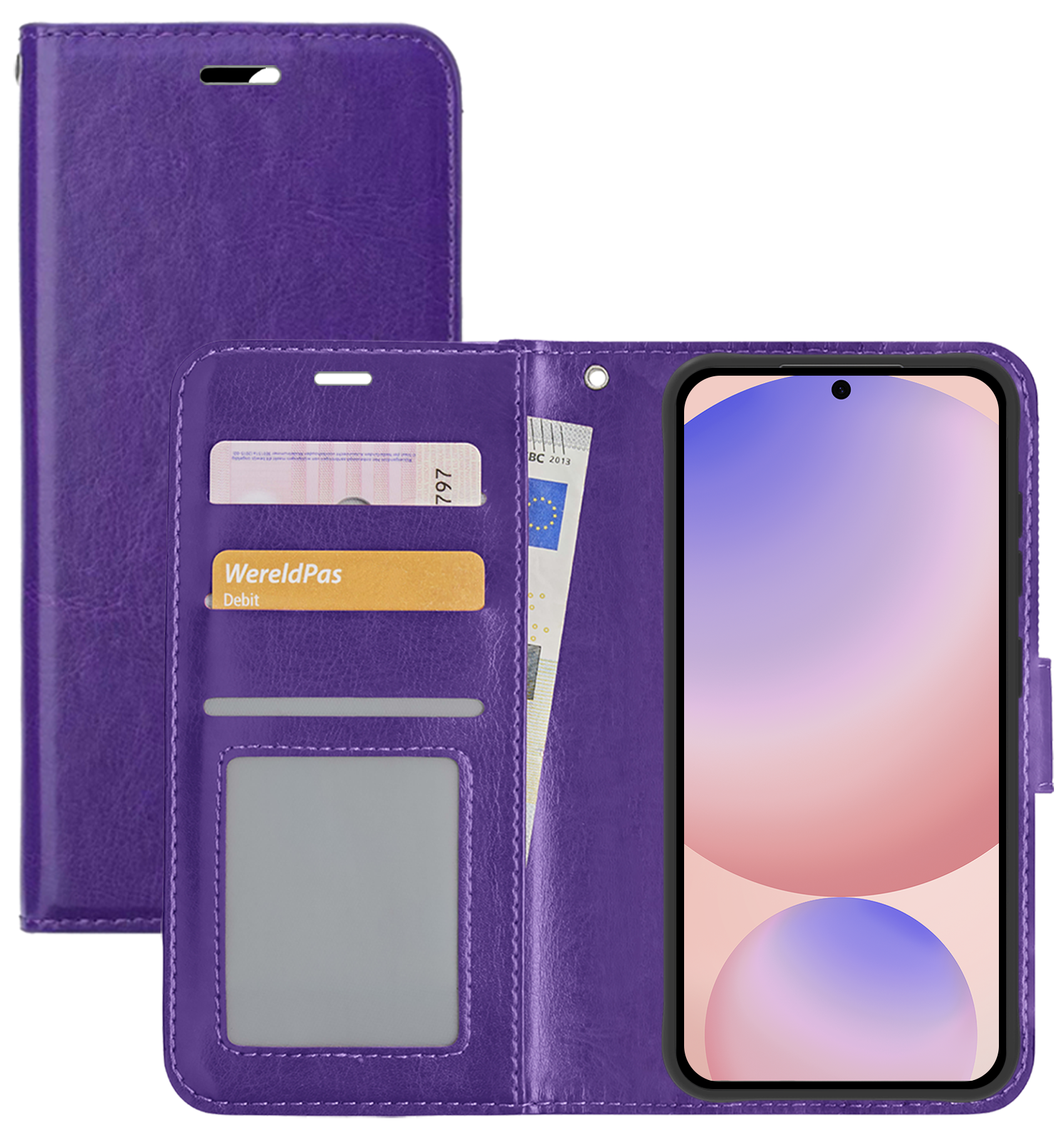 NoXx Hoes Geschikt voor Samsung S24 FE Hoesje Book Case Hoes Flip Cover Wallet Bookcase - Paars