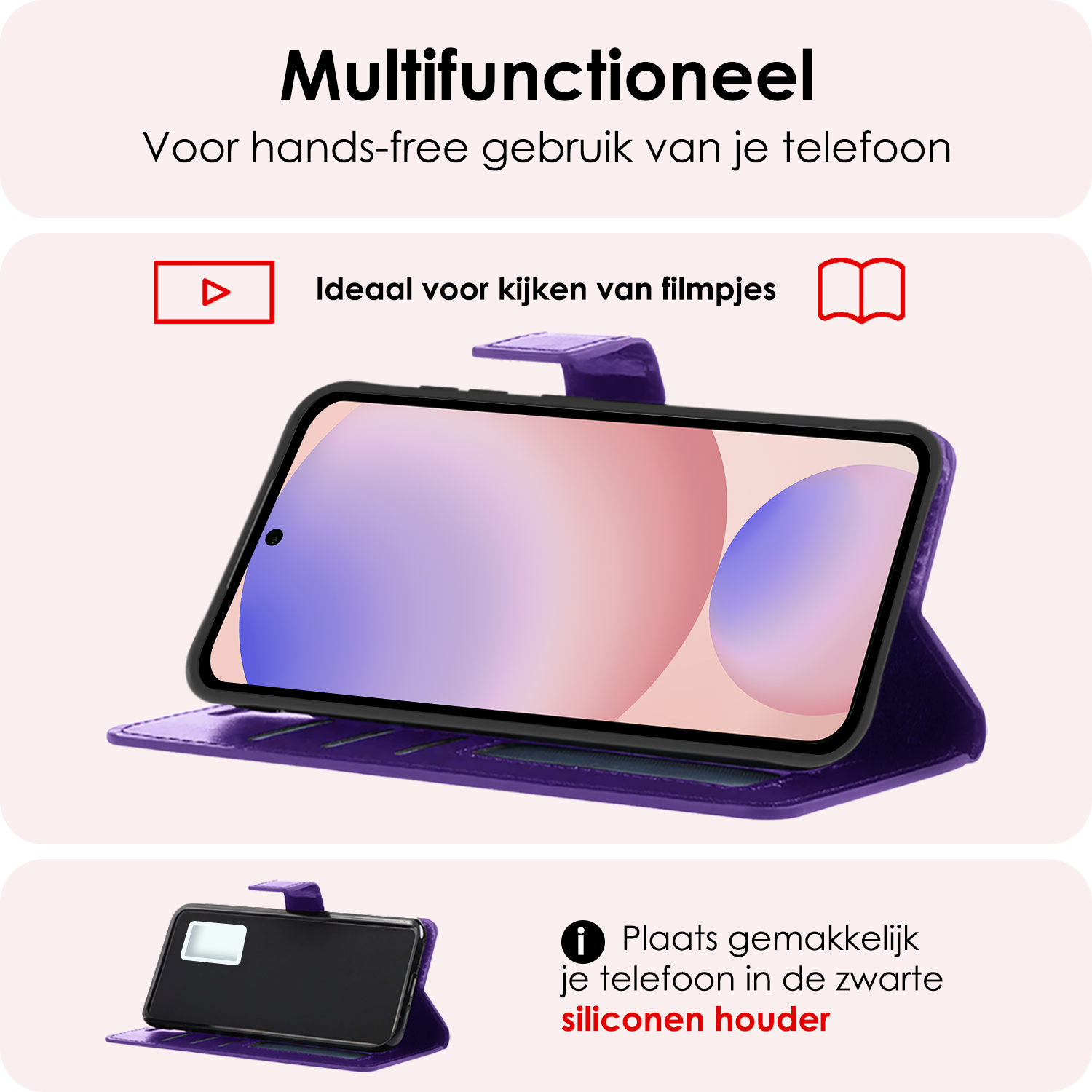 NoXx Hoes Geschikt voor Samsung S24 FE Hoesje Book Case Hoes Flip Cover Wallet Bookcase - Donkerroze