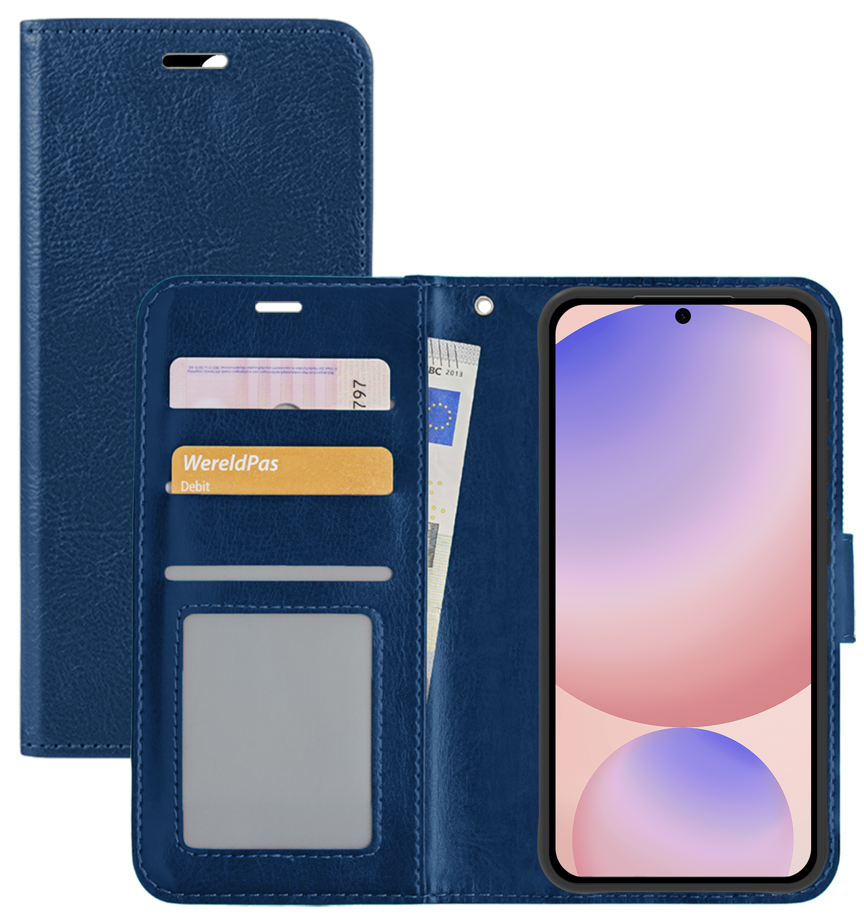 NoXx Hoes Geschikt voor Samsung S24 FE Hoesje Book Case Hoes Flip Cover Wallet Bookcase - Donkerblauw