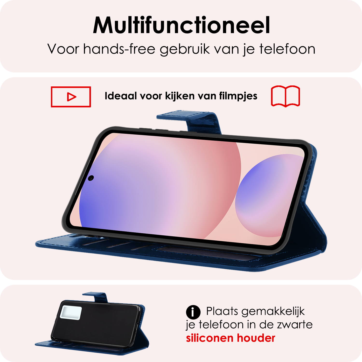 NoXx Hoes Geschikt voor Samsung S24 FE Hoesje Book Case Hoes Flip Cover Wallet Bookcase - Donkerblauw