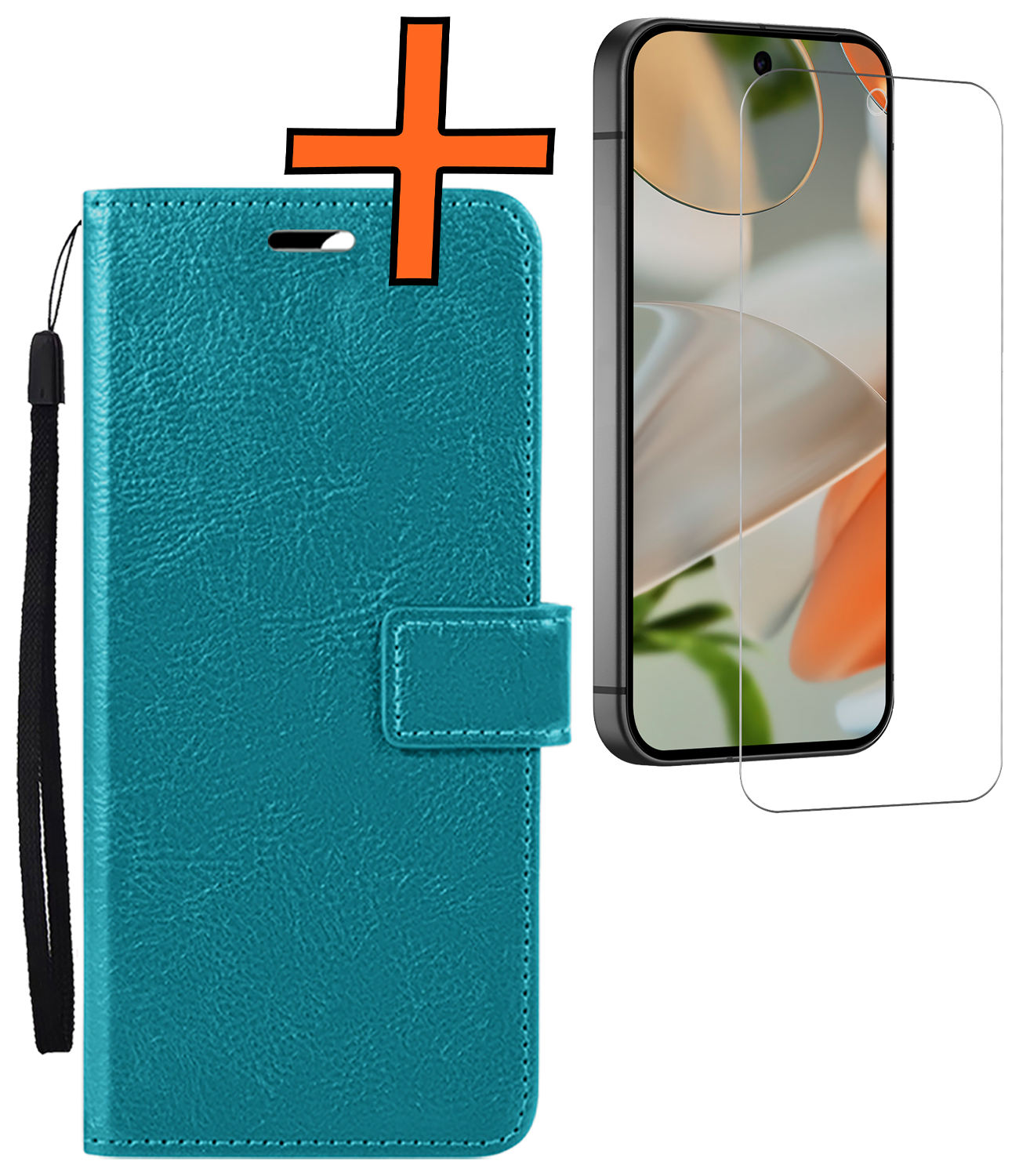 Nomfy Hoesje Geschikt voor Google Pixel 9 Pro Hoesje Book Case Hoes Portemonnee Cover Walletcase Met Screenprotector - Hoes Geschikt voor Google Pixel 9 Pro Hoes Bookcase Hoesje - Turquoise