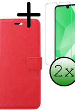BASEY. Hoes Geschikt voor Samsung A16 Hoesje Bookcase Hoes Flip Case Book Cover Met 2x Screenprotector - Hoesje Geschikt voor Samsung Galaxy A16 Hoes Book Case Hoesje - Rood