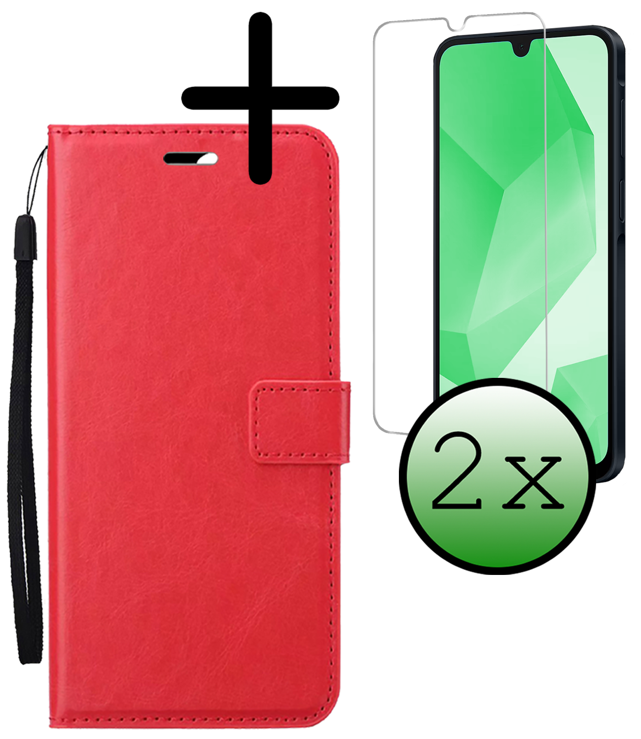 BASEY. Hoes Geschikt voor Samsung A16 Hoesje Bookcase Hoes Flip Case Book Cover Met 2x Screenprotector - Hoesje Geschikt voor Samsung Galaxy A16 Hoes Book Case Hoesje - Rood