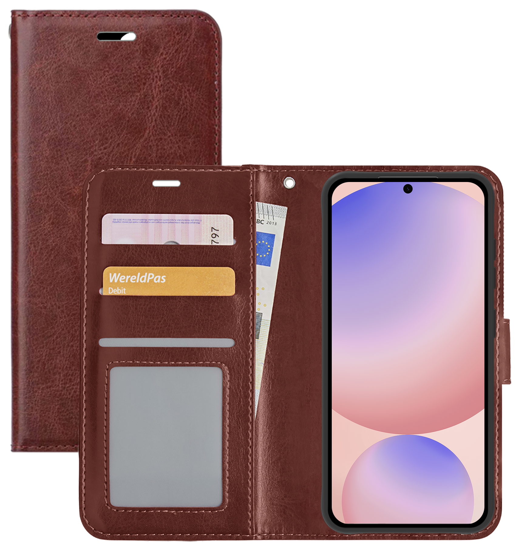 NoXx Hoes Geschikt voor Samsung S24 FE Hoesje Book Case Hoes Flip Cover Wallet Bookcase - Bruin
