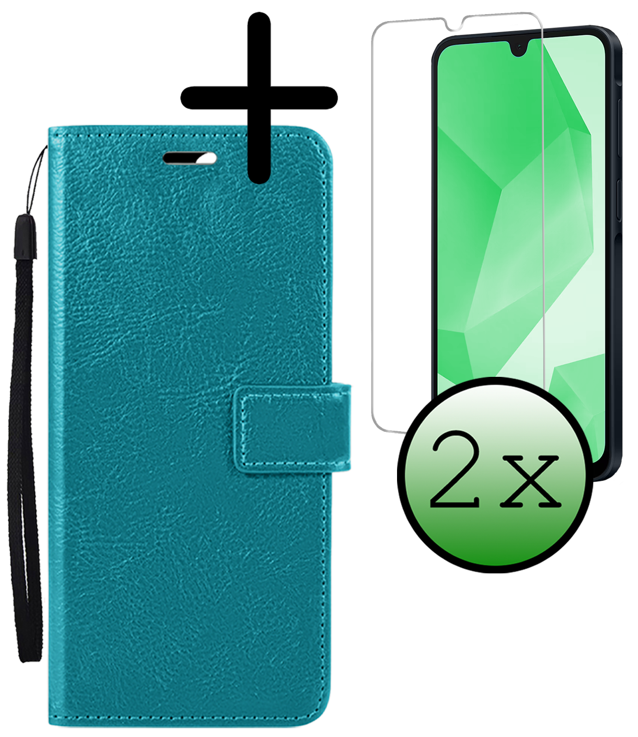 BASEY. Hoes Geschikt voor Samsung A16 Hoesje Bookcase Hoes Flip Case Book Cover Met 2x Screenprotector - Hoesje Geschikt voor Samsung Galaxy A16 Hoes Book Case Hoesje - Turquoise