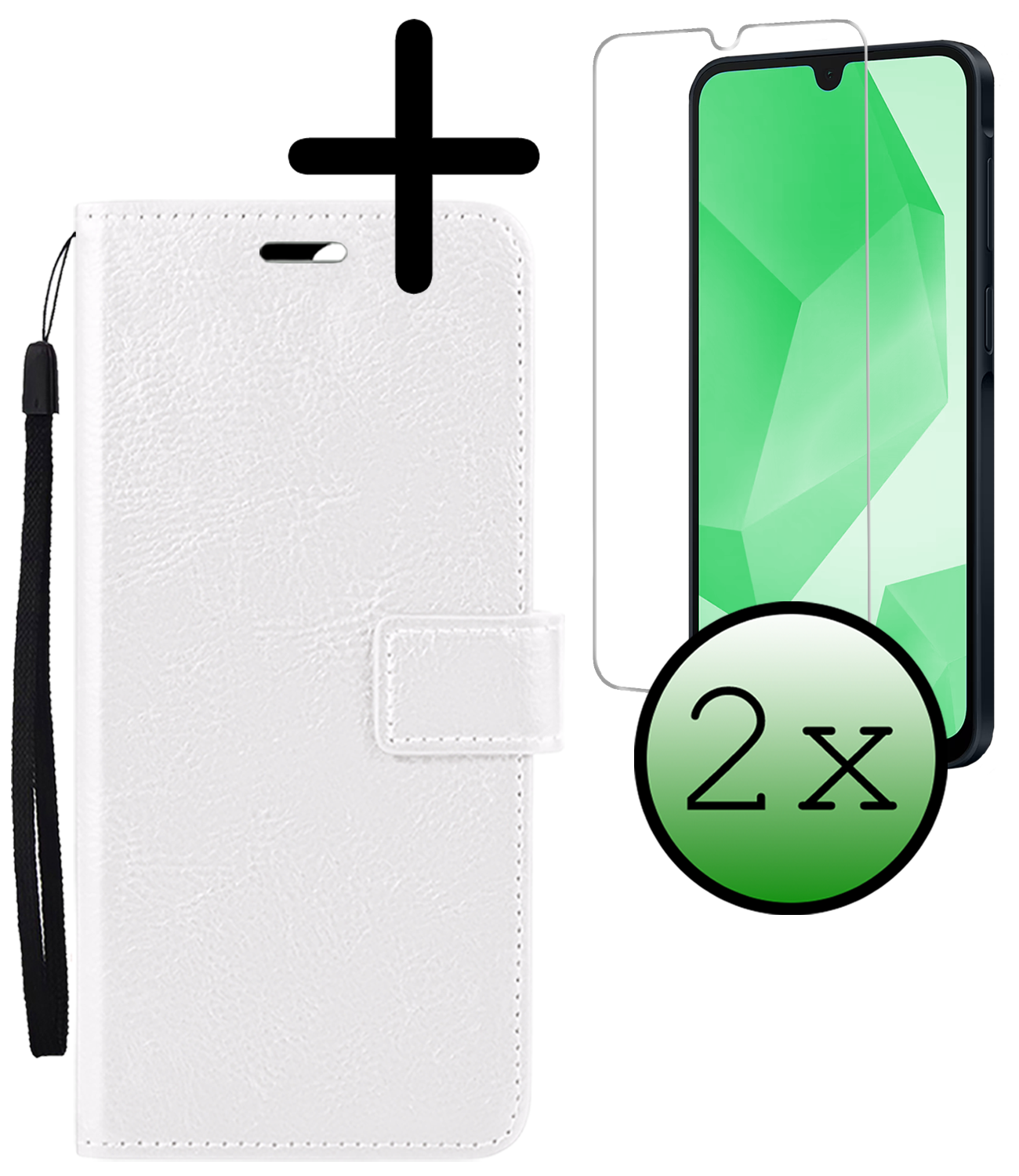 BASEY. Hoes Geschikt voor Samsung A16 Hoesje Bookcase Hoes Flip Case Book Cover Met 2x Screenprotector - Hoesje Geschikt voor Samsung Galaxy A16 Hoes Book Case Hoesje - Wit
