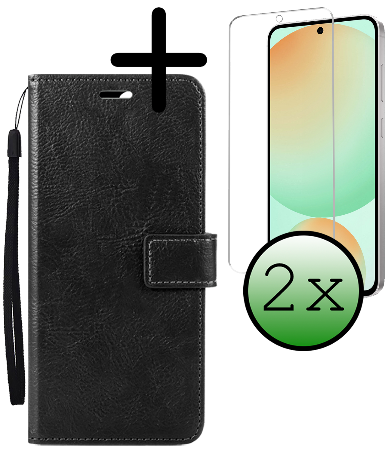 BASEY. Hoes Geschikt voor Samsung S24 FE Hoesje Bookcase Hoes Flip Case Book Cover Met 2x Screenprotector - Hoesje Geschikt voor Samsung Galaxy S24 FE Hoes Book Case Hoesje - Zwart