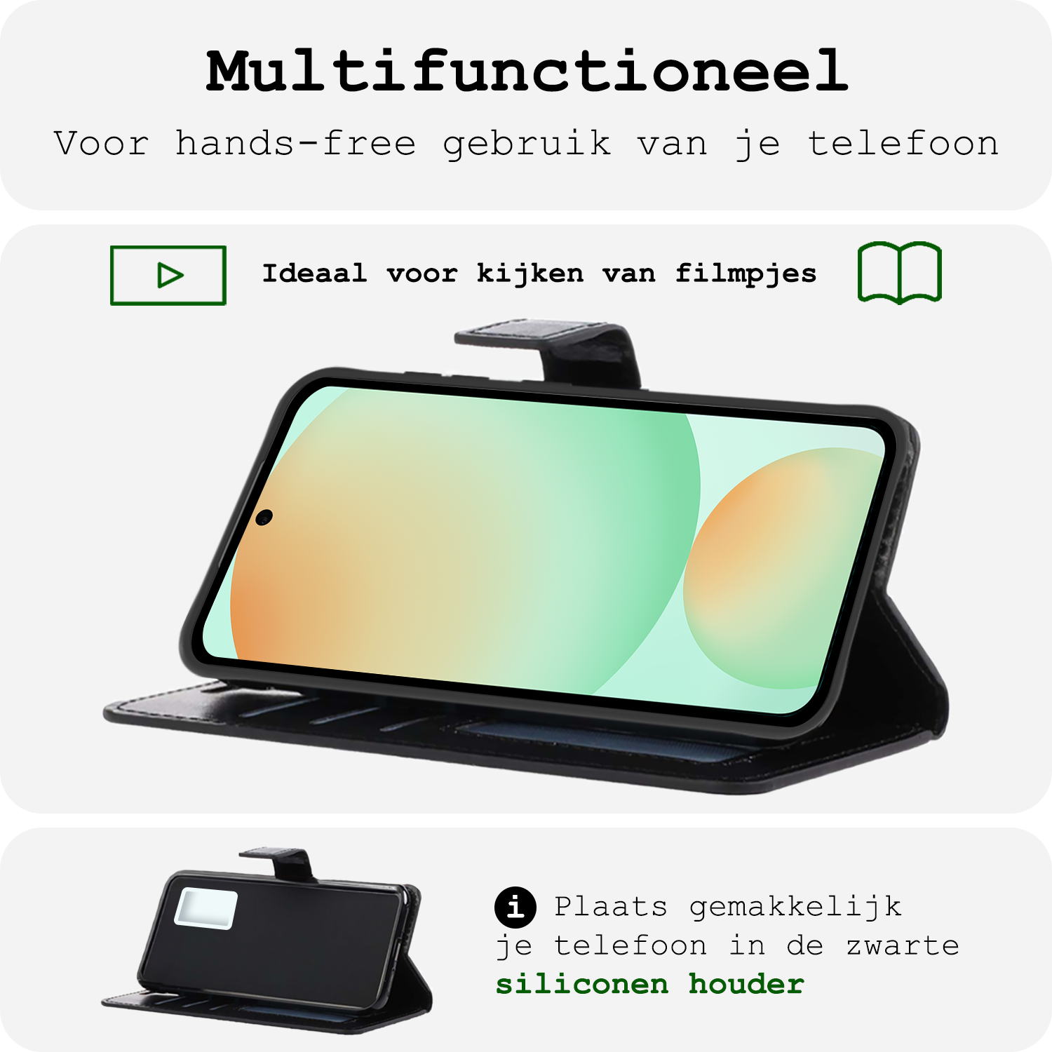 BASEY. Hoes Geschikt voor Samsung S24 FE Hoesje Bookcase Hoes Flip Case Book Cover Met 2x Screenprotector - Hoesje Geschikt voor Samsung Galaxy S24 FE Hoes Book Case Hoesje - Zwart