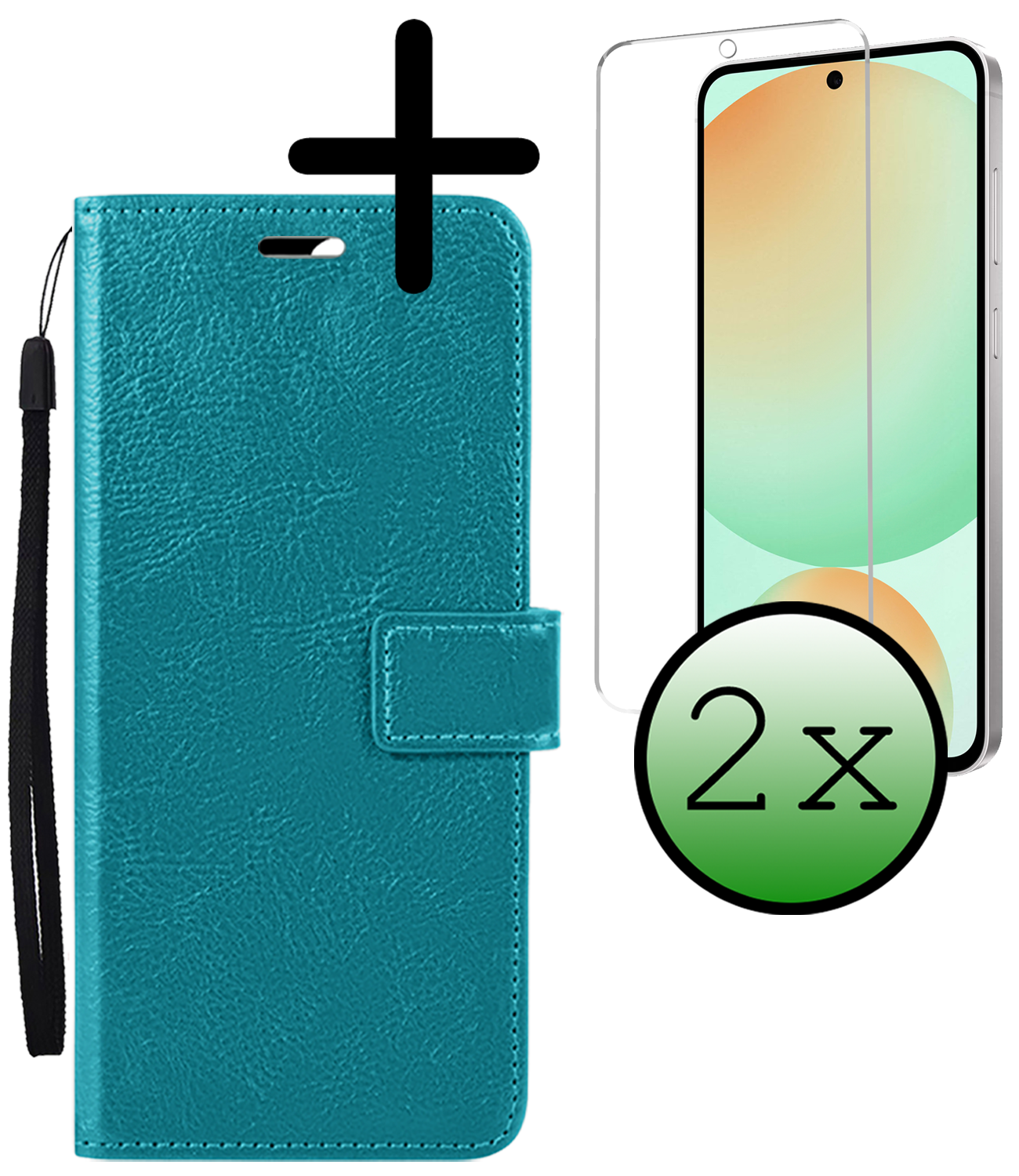 BASEY. Hoes Geschikt voor Samsung S24 FE Hoesje Bookcase Hoes Flip Case Book Cover Met 2x Screenprotector - Hoesje Geschikt voor Samsung Galaxy S24 FE Hoes Book Case Hoesje - Turquoise