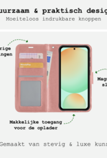 BASEY. Hoes Geschikt voor Samsung S24 FE Hoesje Bookcase Hoes Flip Case Book Cover Met 2x Screenprotector - Hoesje Geschikt voor Samsung Galaxy S24 FE Hoes Book Case Hoesje - Rosé goud