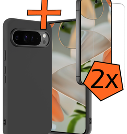 Nomfy Nomfy Google Pixel 9 Pro Hoesje Siliconen Met 2x Screenprotector - Zwart
