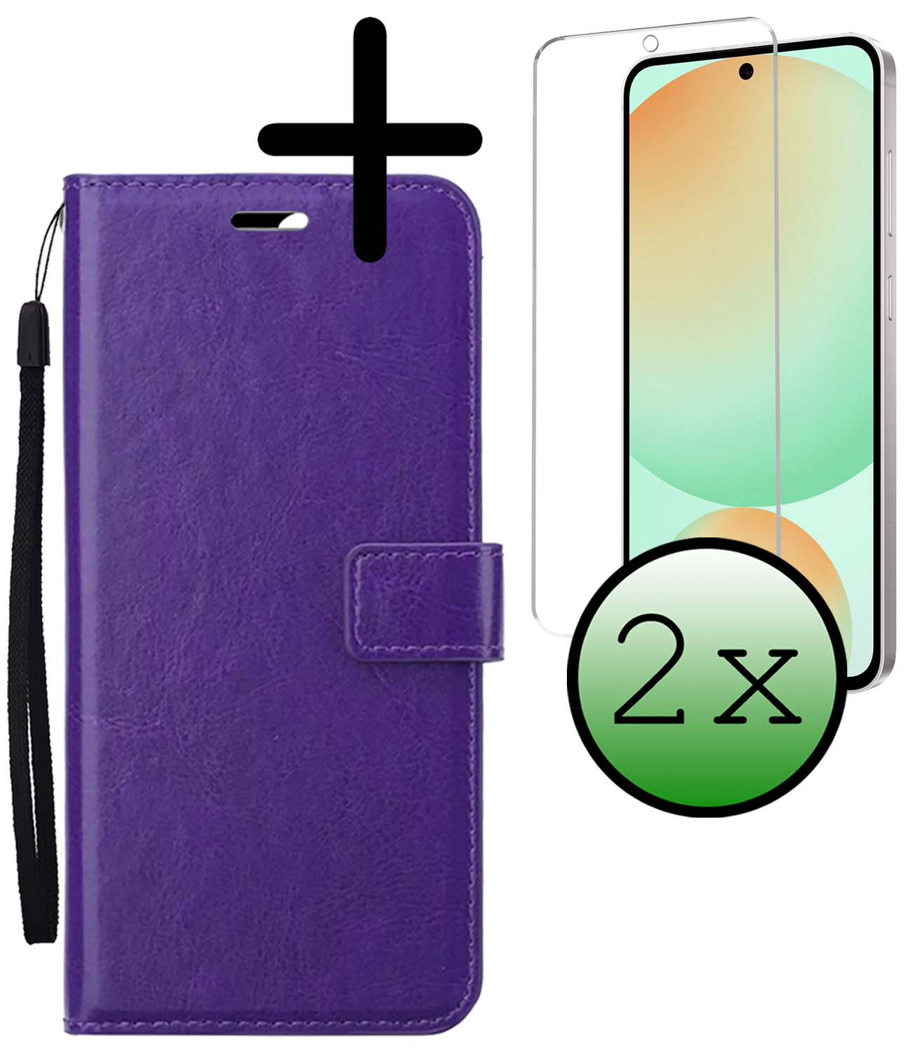 BASEY. Hoes Geschikt voor Samsung S24 FE Hoesje Bookcase Hoes Flip Case Book Cover Met 2x Screenprotector - Hoesje Geschikt voor Samsung Galaxy S24 FE Hoes Book Case Hoesje - Paars