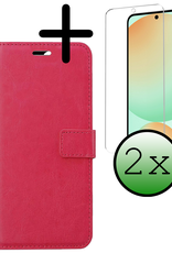 BASEY. Hoes Geschikt voor Samsung S24 FE Hoesje Bookcase Hoes Flip Case Book Cover Met 2x Screenprotector - Hoesje Geschikt voor Samsung Galaxy S24 FE Hoes Book Case Hoesje - Donkerroze