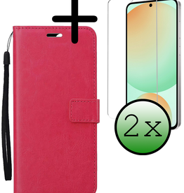 BASEY. BASEY. Samsung Galaxy S24 FE Hoesje Bookcase Met 2x Screenprotector - Donkerroze