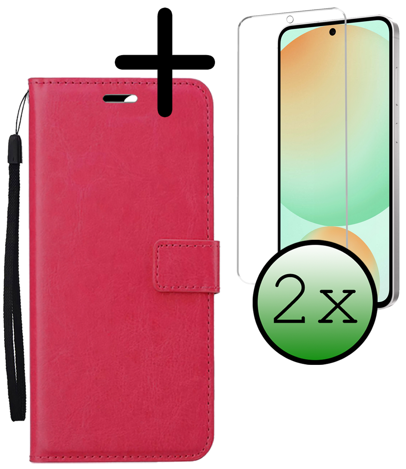 BASEY. Hoes Geschikt voor Samsung S24 FE Hoesje Bookcase Hoes Flip Case Book Cover Met 2x Screenprotector - Hoesje Geschikt voor Samsung Galaxy S24 FE Hoes Book Case Hoesje - Donkerroze