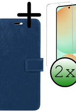 BASEY. Hoes Geschikt voor Samsung S24 FE Hoesje Bookcase Hoes Flip Case Book Cover Met 2x Screenprotector - Hoesje Geschikt voor Samsung Galaxy S24 FE Hoes Book Case Hoesje - Donkerblauw
