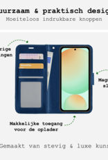 BASEY. Hoes Geschikt voor Samsung S24 FE Hoesje Bookcase Hoes Flip Case Book Cover Met 2x Screenprotector - Hoesje Geschikt voor Samsung Galaxy S24 FE Hoes Book Case Hoesje - Donkerblauw