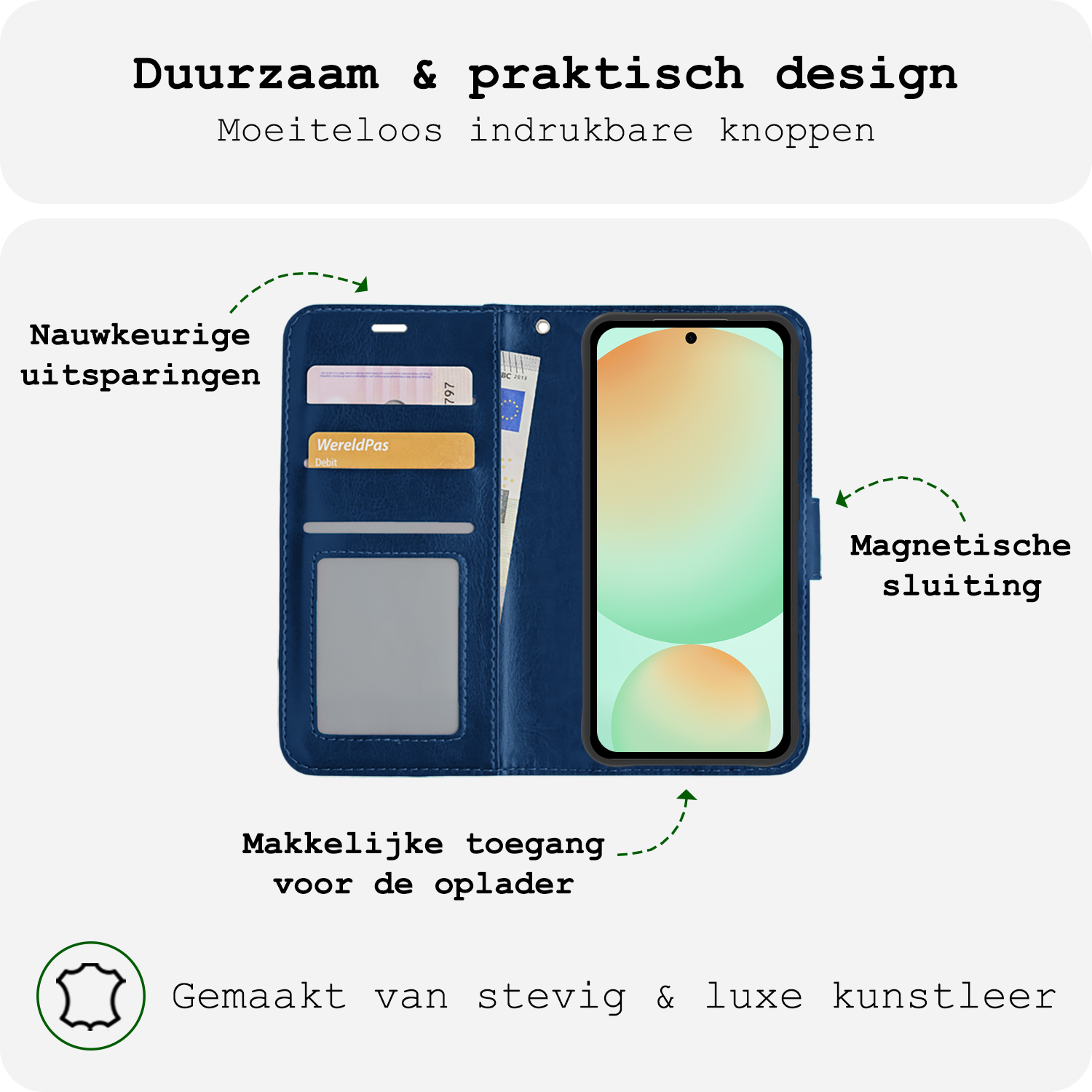 BASEY. Hoes Geschikt voor Samsung S24 FE Hoesje Bookcase Hoes Flip Case Book Cover Met 2x Screenprotector - Hoesje Geschikt voor Samsung Galaxy S24 FE Hoes Book Case Hoesje - Donkerblauw