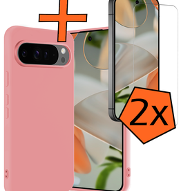 Nomfy Nomfy Google Pixel 9 Pro Hoesje Siliconen Met 2x Screenprotector - Lichtroze