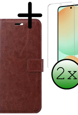 BASEY. Hoes Geschikt voor Samsung S24 FE Hoesje Bookcase Hoes Flip Case Book Cover Met 2x Screenprotector - Hoesje Geschikt voor Samsung Galaxy S24 FE Hoes Book Case Hoesje - Bruin