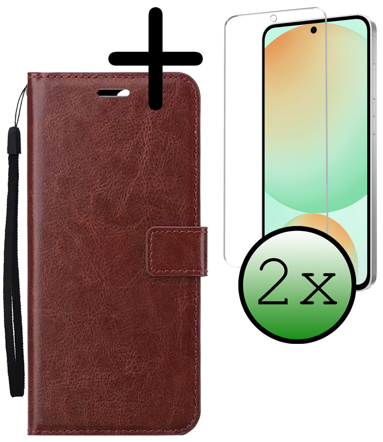 BASEY. Hoes Geschikt voor Samsung S24 FE Hoesje Bookcase Hoes Flip Case Book Cover Met 2x Screenprotector - Hoesje Geschikt voor Samsung Galaxy S24 FE Hoes Book Case Hoesje - Bruin