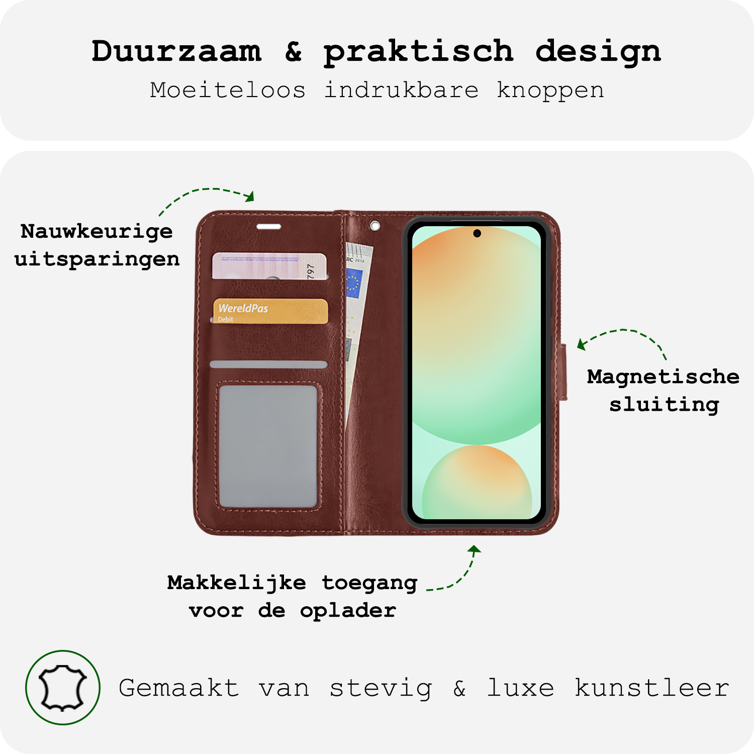 BASEY. Hoes Geschikt voor Samsung S24 FE Hoesje Bookcase Hoes Flip Case Book Cover Met 2x Screenprotector - Hoesje Geschikt voor Samsung Galaxy S24 FE Hoes Book Case Hoesje - Bruin