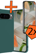 Nomfy Hoesje Geschikt voor Google Pixel 9 Pro Hoesje Siliconen Case Hoes Met 2x Screenprotector - Hoes Geschikt voor Google Pixel 9 Pro Hoes Cover Case - Donkergroen