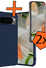Nomfy Hoesje Geschikt voor Google Pixel 9 Pro Hoesje Siliconen Case Hoes Met 2x Screenprotector - Hoes Geschikt voor Google Pixel 9 Pro Hoes Cover Case - Donkerblauw