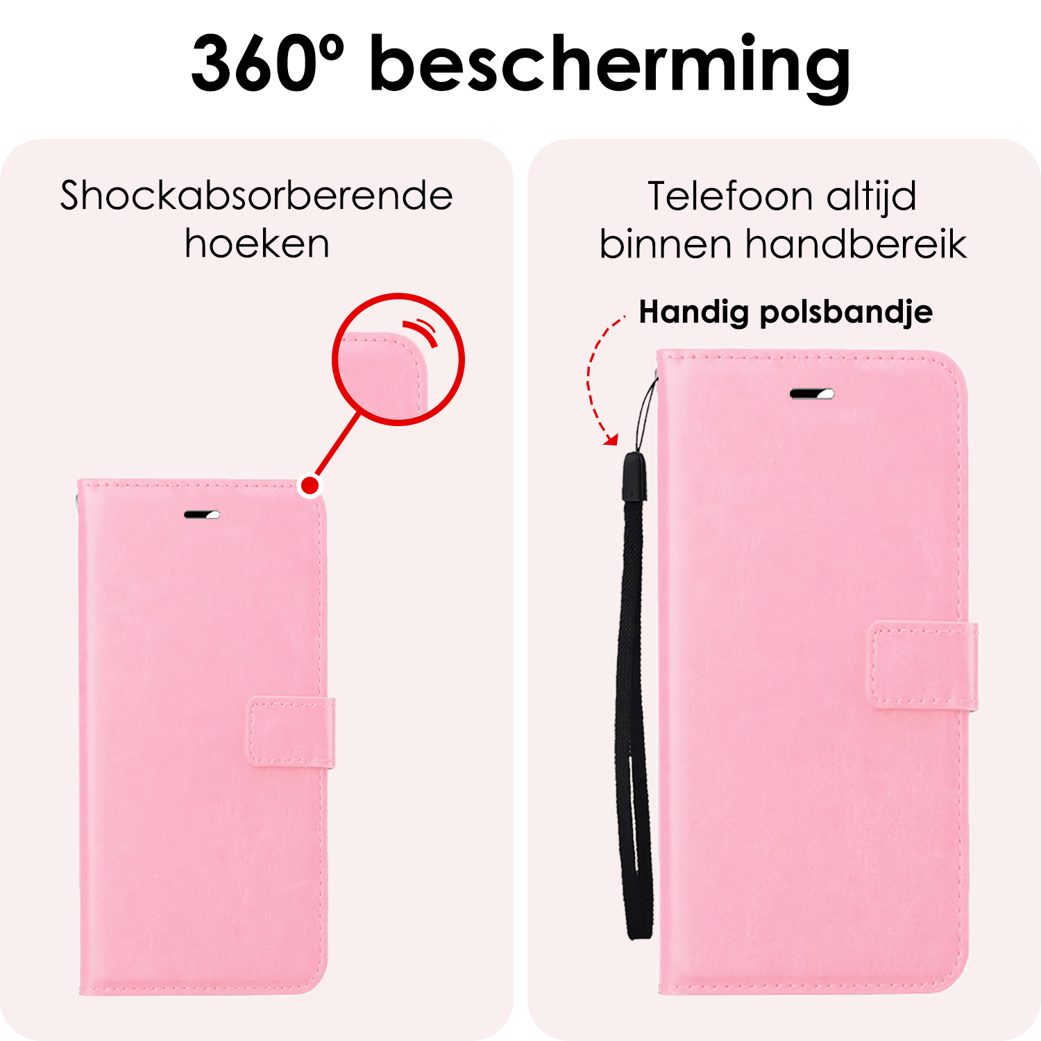 NoXx Hoes Geschikt voor Samsung A16 Hoesje Book Case Hoes Flip Cover Wallet Bookcase - Lichtroze