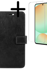 BASEY. Hoes Geschikt voor Samsung S24 FE Hoesje Bookcase Hoes Flip Case Book Cover Met Screenprotector - Hoesje Geschikt voor Samsung Galaxy S24 FE Hoes Book Case Hoesje - Zwart