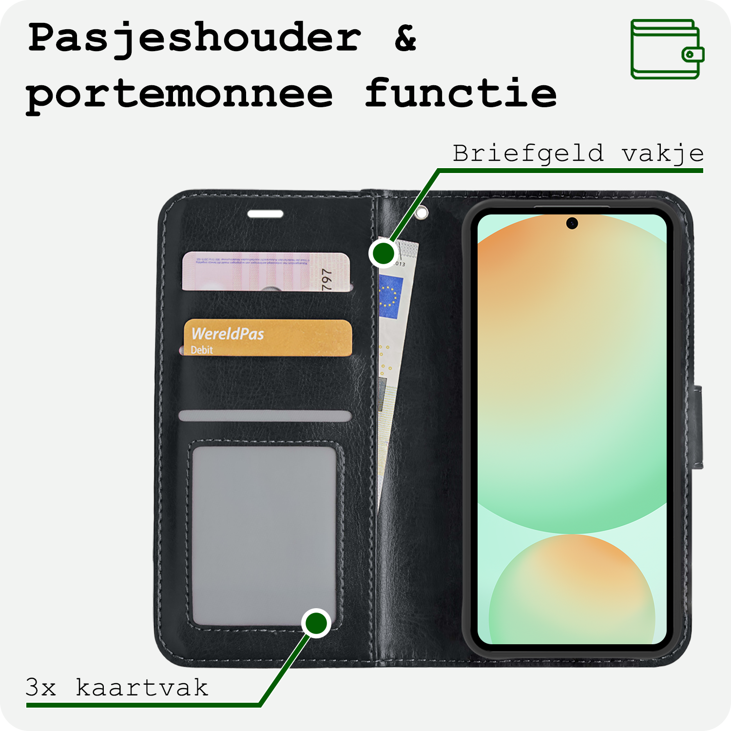 BASEY. Hoes Geschikt voor Samsung S24 FE Hoesje Bookcase Hoes Flip Case Book Cover Met Screenprotector - Hoesje Geschikt voor Samsung Galaxy S24 FE Hoes Book Case Hoesje - Zwart