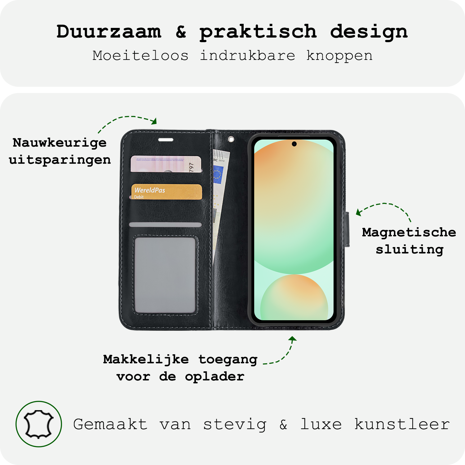 BASEY. Hoes Geschikt voor Samsung S24 FE Hoesje Bookcase Hoes Flip Case Book Cover Met Screenprotector - Hoesje Geschikt voor Samsung Galaxy S24 FE Hoes Book Case Hoesje - Zwart